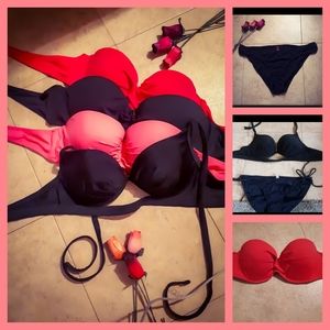 4 bikini tops and 2 black bottoms